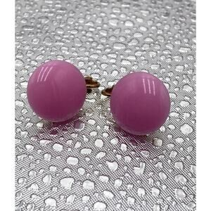 CORO Clips Earrings Pink Lucite Vintage Plastic Dome Gold Tone